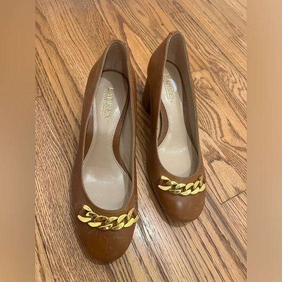Lauren Ralph Lauren Women’s  Cow Leather Pumps Size 7B Brown Block Heels - Picture 3 of 11